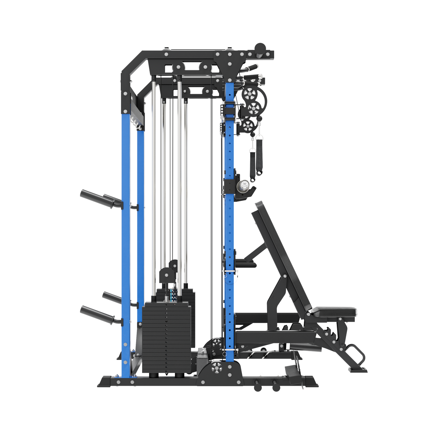 MAJOR FITNESS F22 All-in-One Home Gym Power Rack Bundle (Patriot Blue) Side View