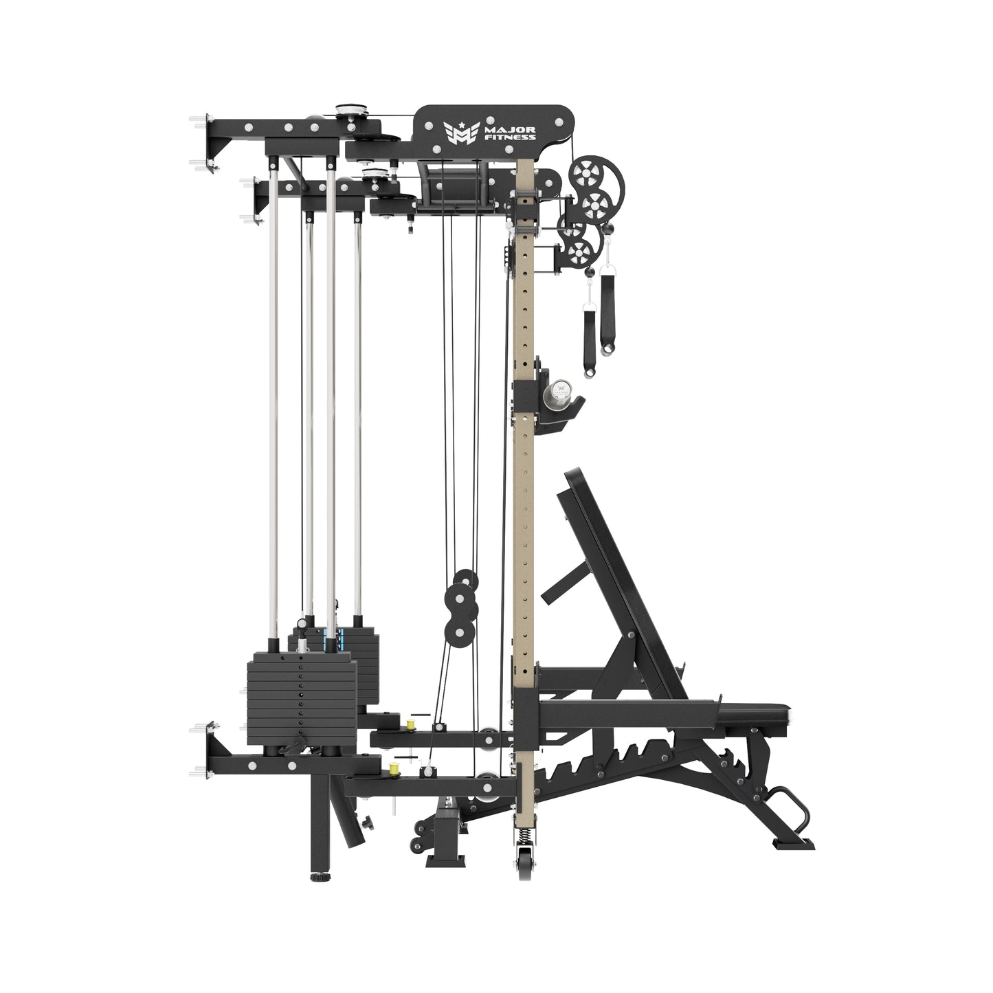 MAJOR FITNESS F35 All-in-One Wall Mount Folding Power Rack Home Gym Deluxe Bundle (Recon Desert) Side View