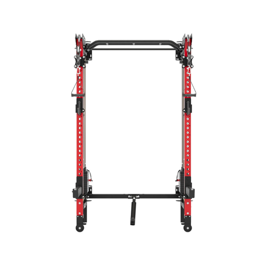 MAJOR FITNESS F35 All-in-One Wall Mount Folding Power Rack Home Gym (Combat Red) Front View
