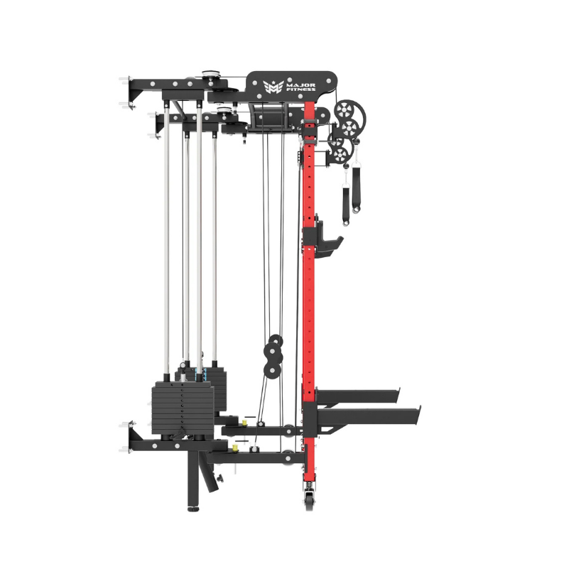 MAJOR FITNESS F35 All-in-One Wall Mount Folding Power Rack Home Gym (Combat Red) Side View