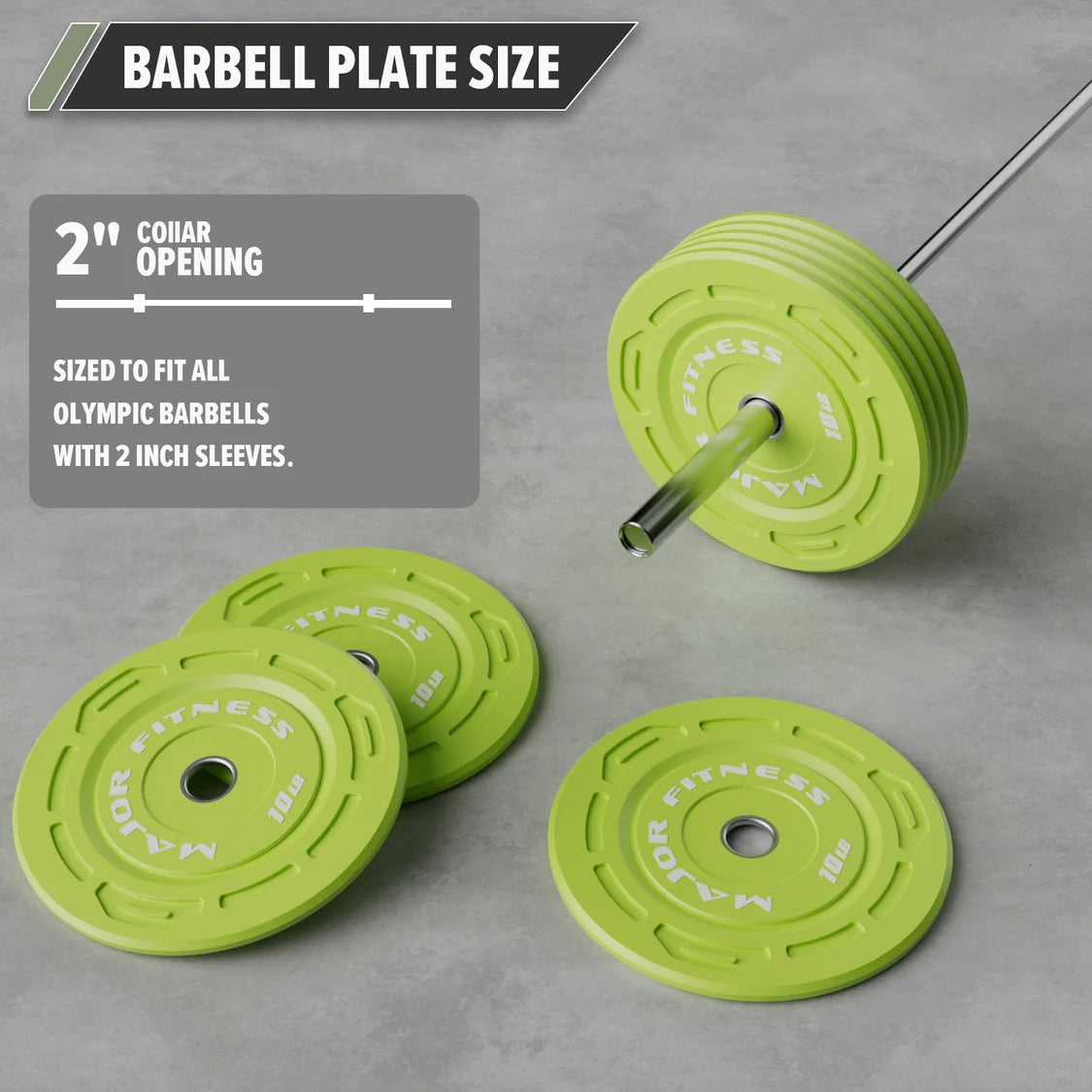 Major Fitness Color Grip Low Bounce Bumper Plates Olympic Weight Plates - 320LB Set (2 x 10LB, 2 x 25LB, 2 x 35LB, 4 x 45LB)