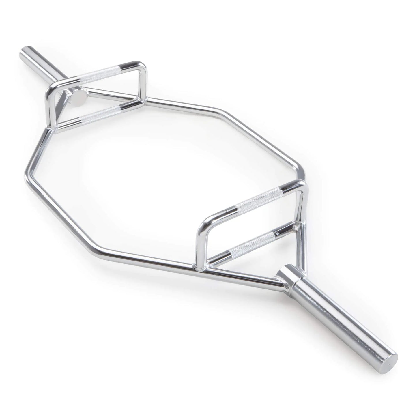 Full view of the Marcy 56-inch Olympic hex trap bar with chrome-plated finish for deadlifts and squats