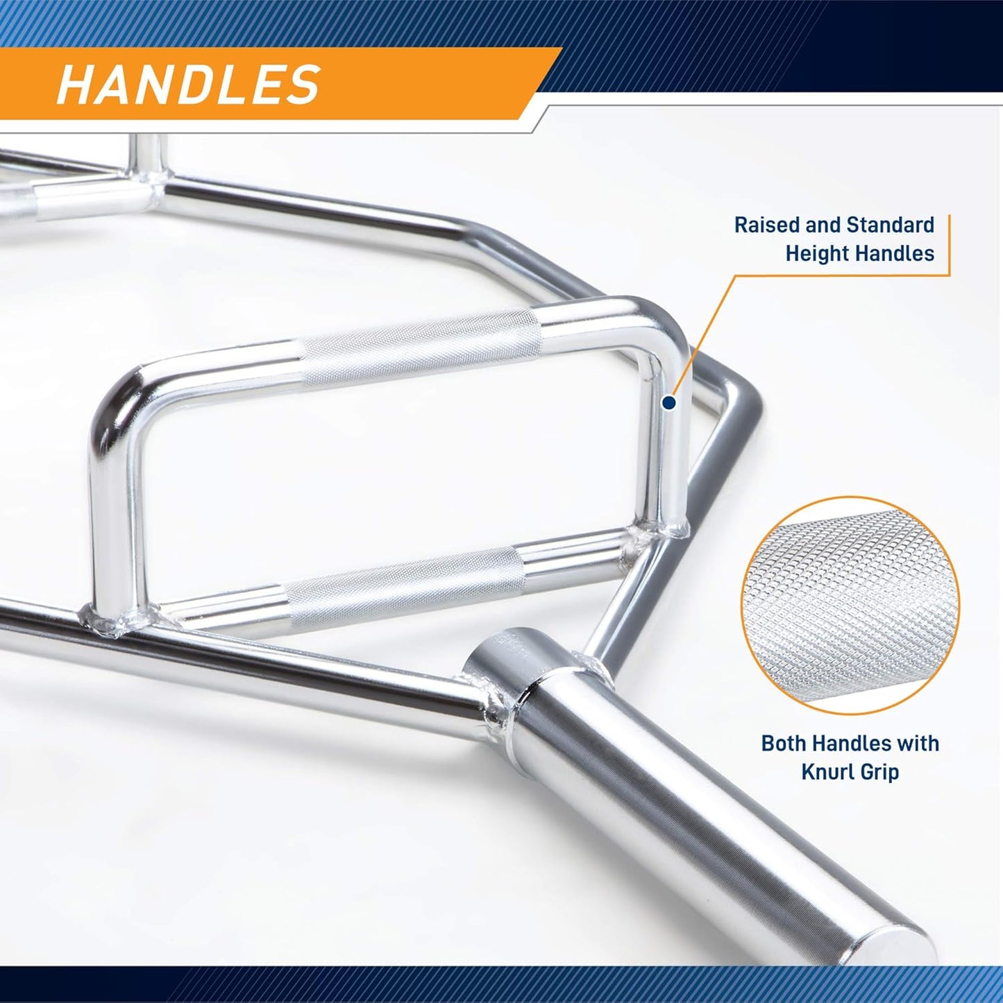 Close-up of the Marcy trap bar’s knurled handles for a secure grip during lifts
