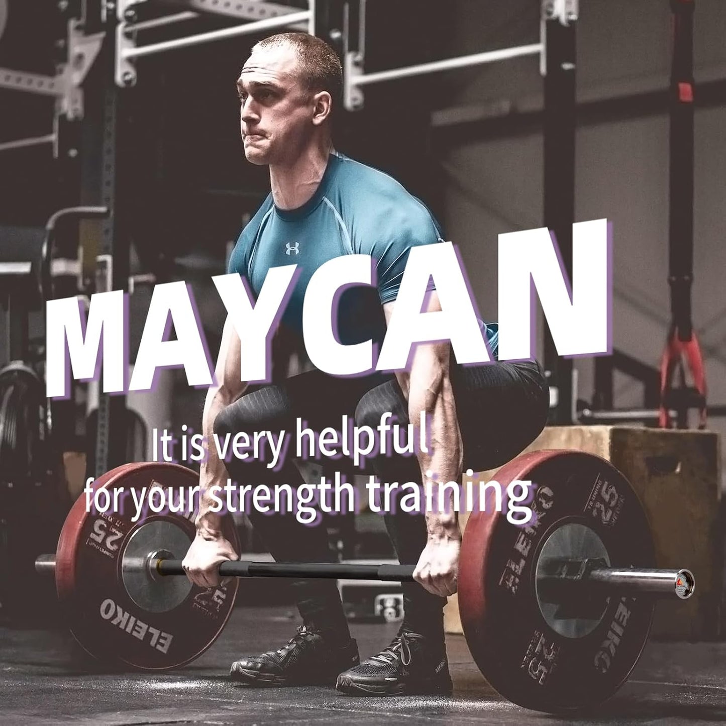 MAYCAN Olympic barbell set up in a home gym for strength training