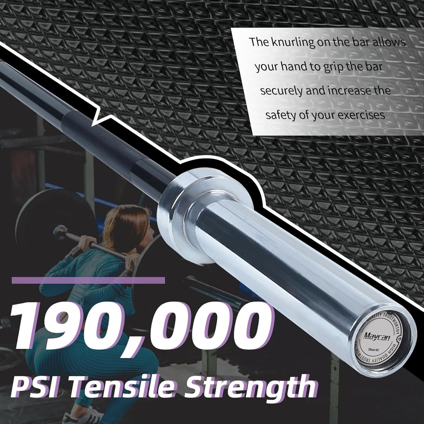 Olympic barbell with included spring collars for secure weight locking