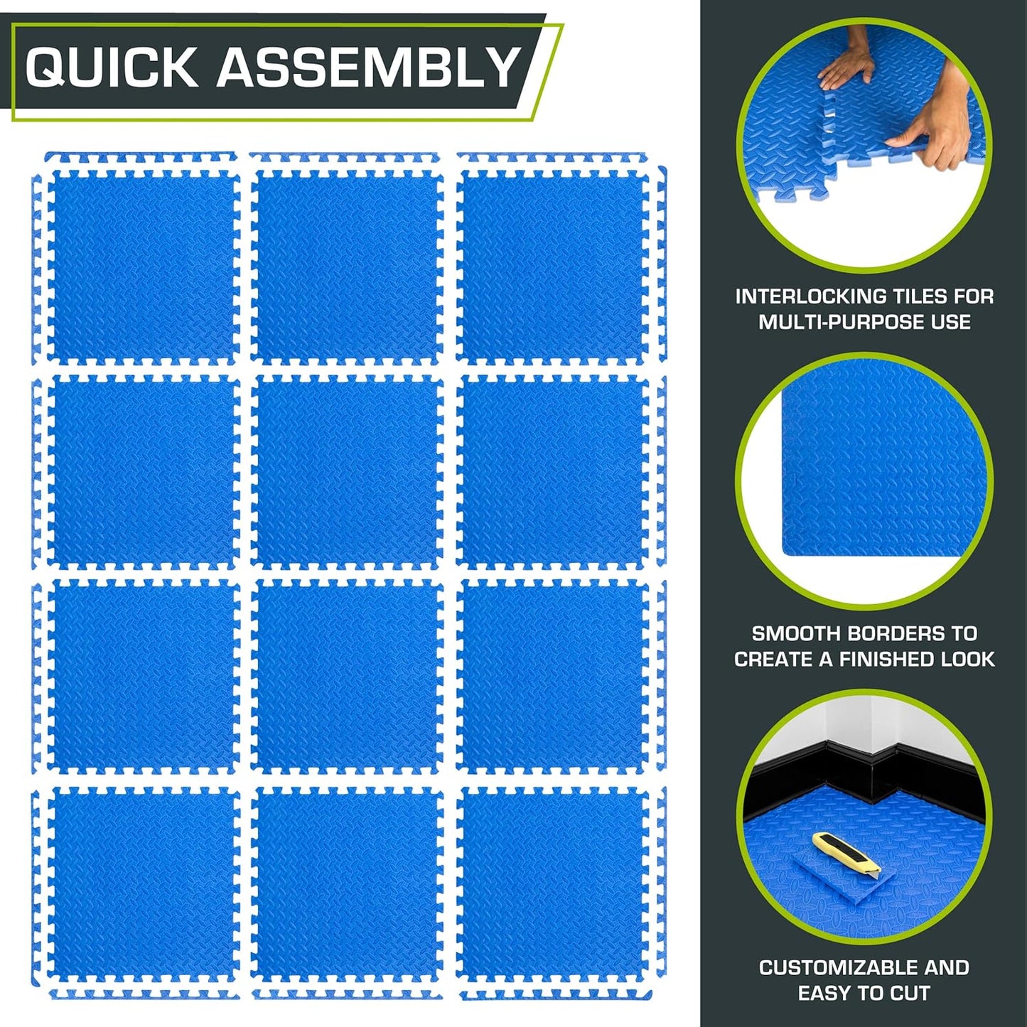 Hands connecting ProsourceFit puzzle mat tiles to demonstrate simple and fast interlocking setup