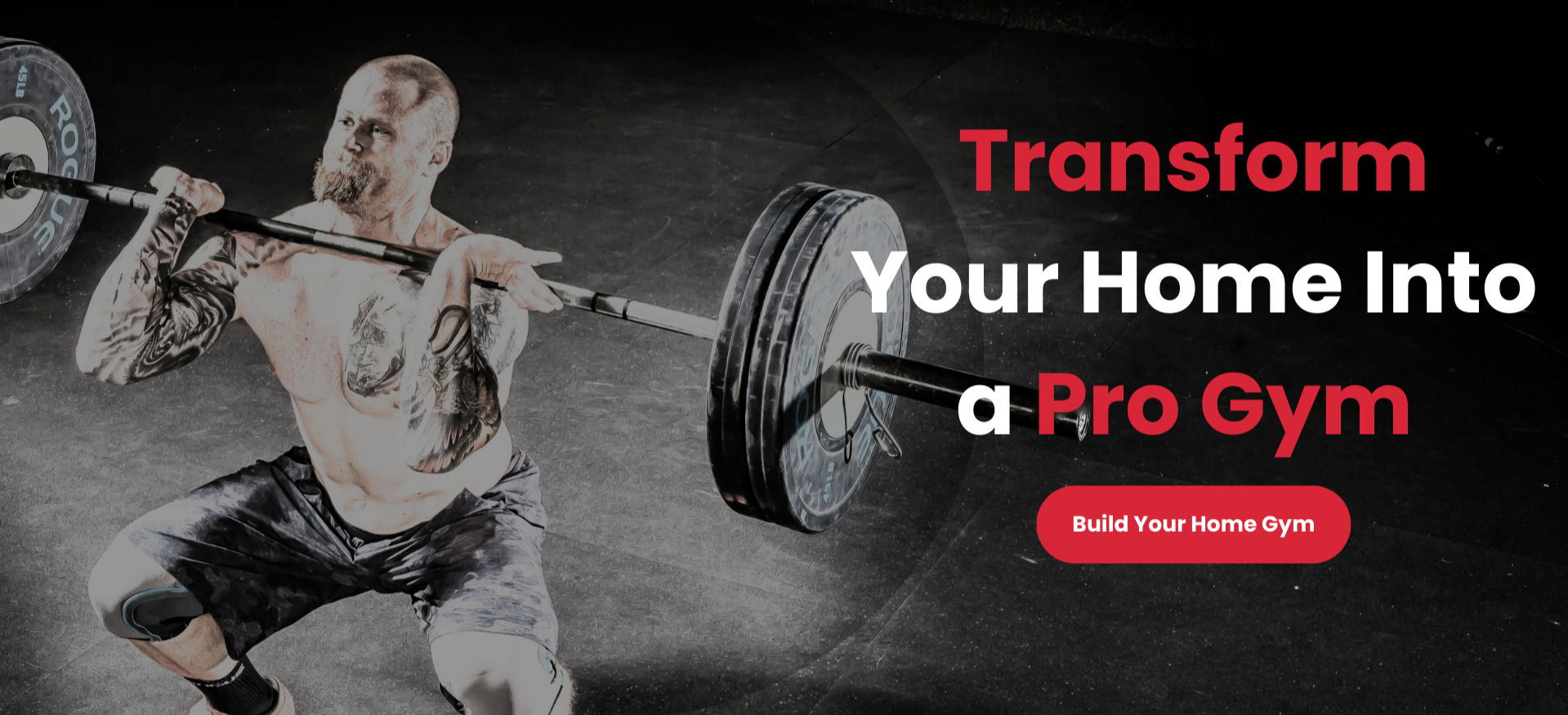 Banner image with "Transform your home into a pro gym" showing premium home gym equipment setup from SculptBodi