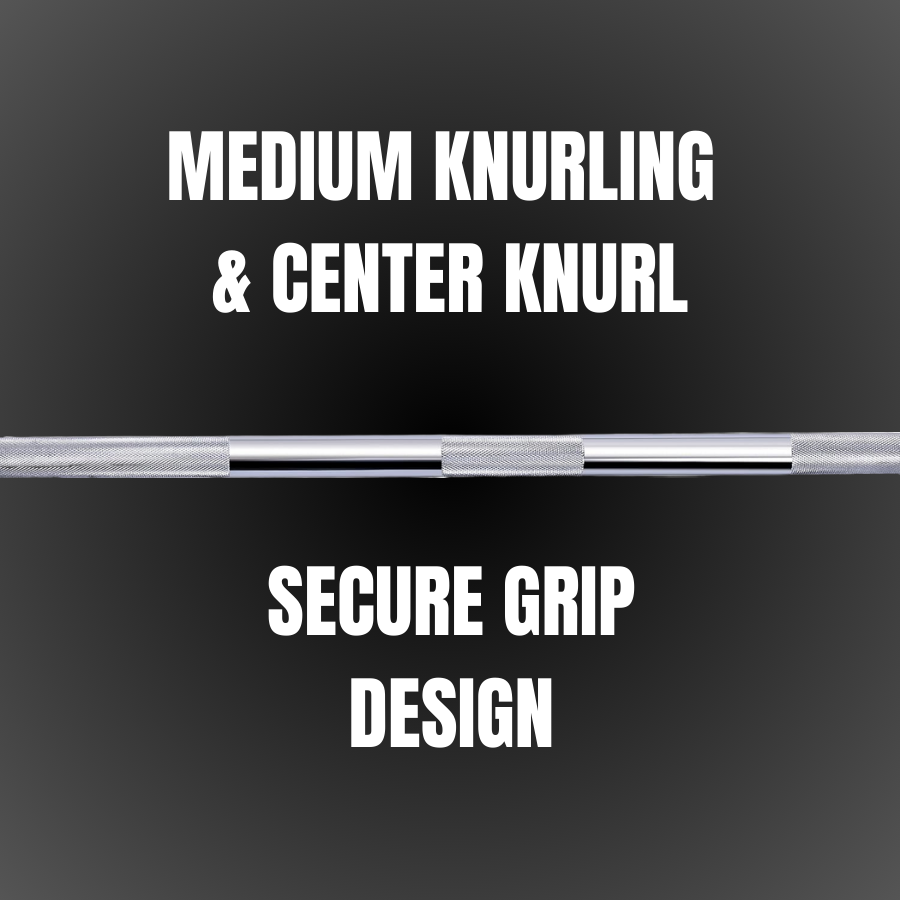 Signature Fitness 7ft Barbell with medium and center knurling for a secure grip during all workouts