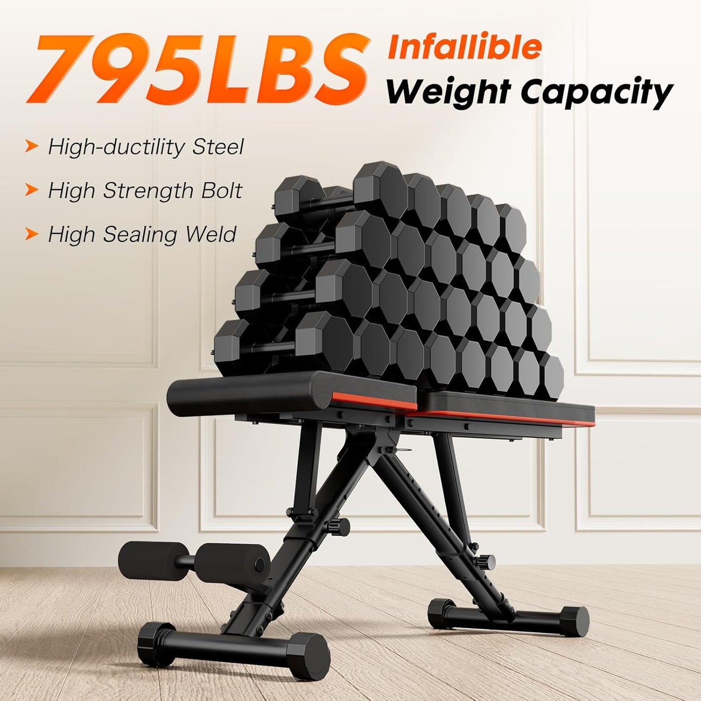 Sweetcrispy adjustable weight bench in black with 795 lb weight capacity