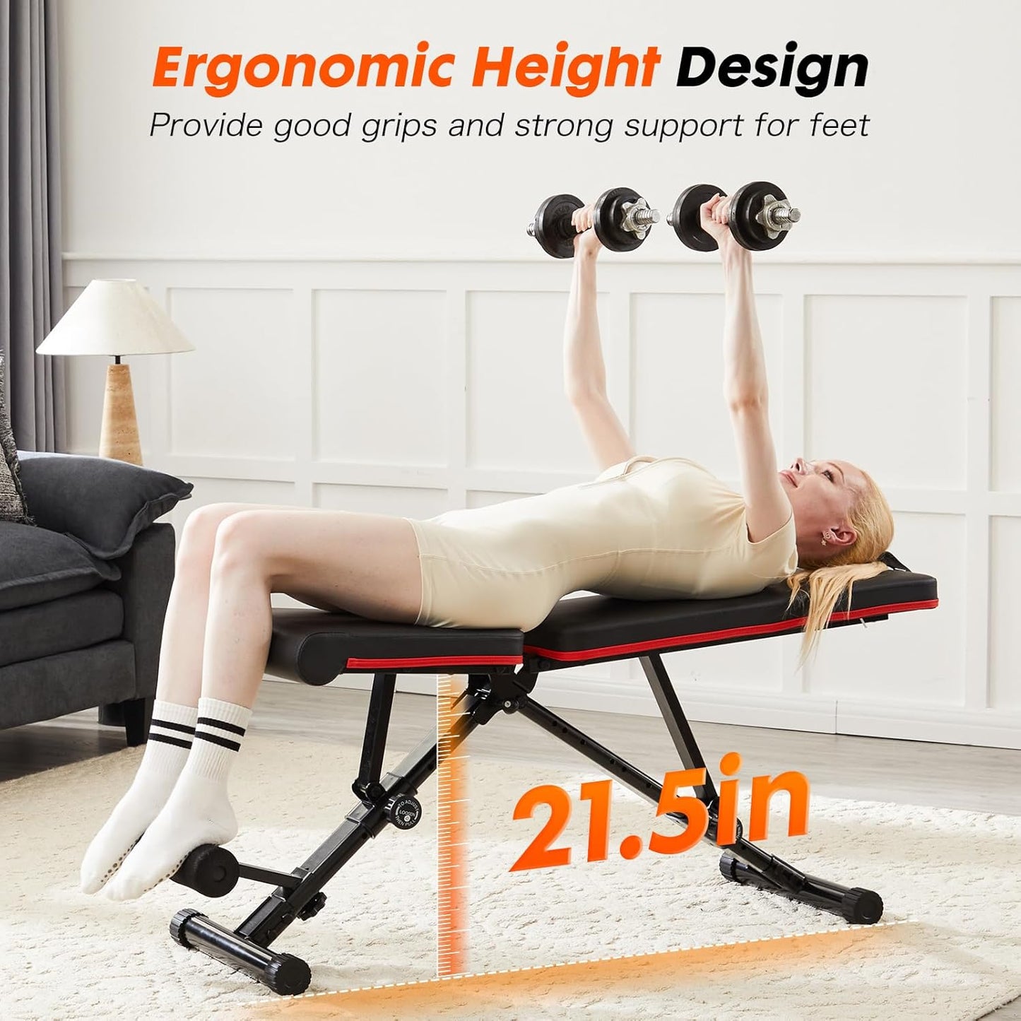 Sweetcrispy adjustable weight bench in black with ergonomic height design