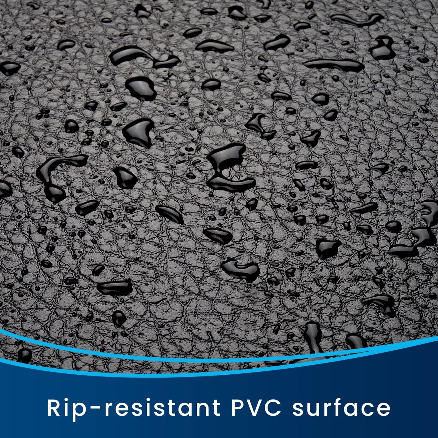 Close-up of water droplets on waterproof Topiom workout mat with rip resistant PVC surface