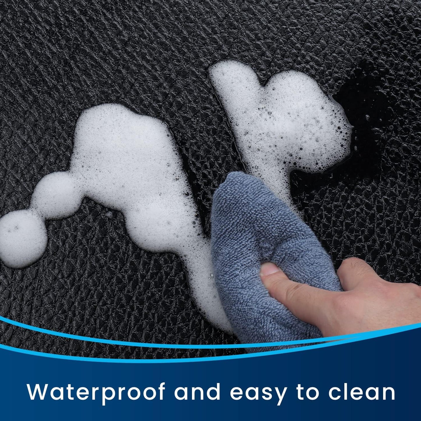 Close-up of water droplets on waterproof Topiom workout mat being wiped clean