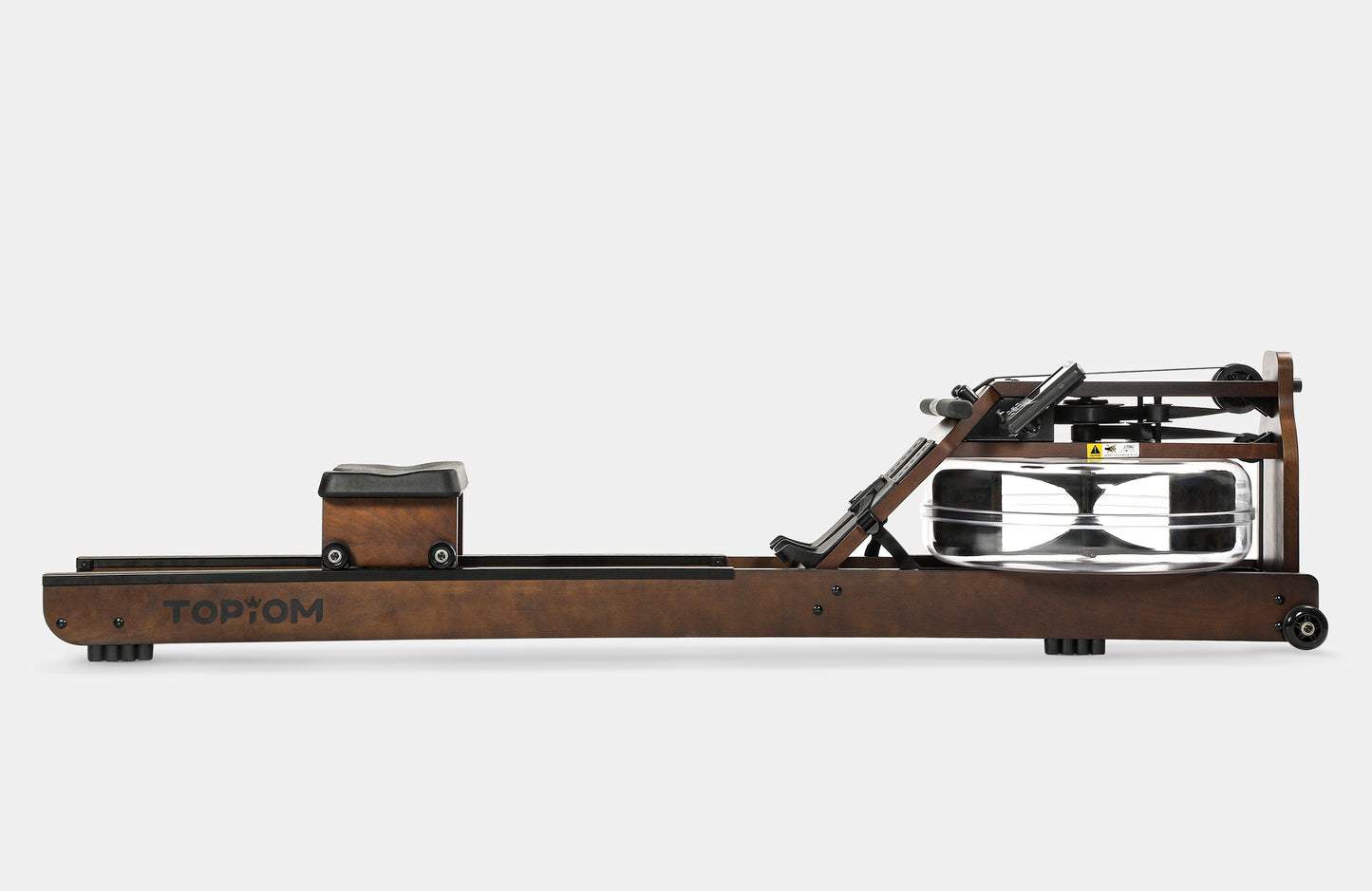 Topiom Brown Dark wooden water rowing machine – full assembled side view