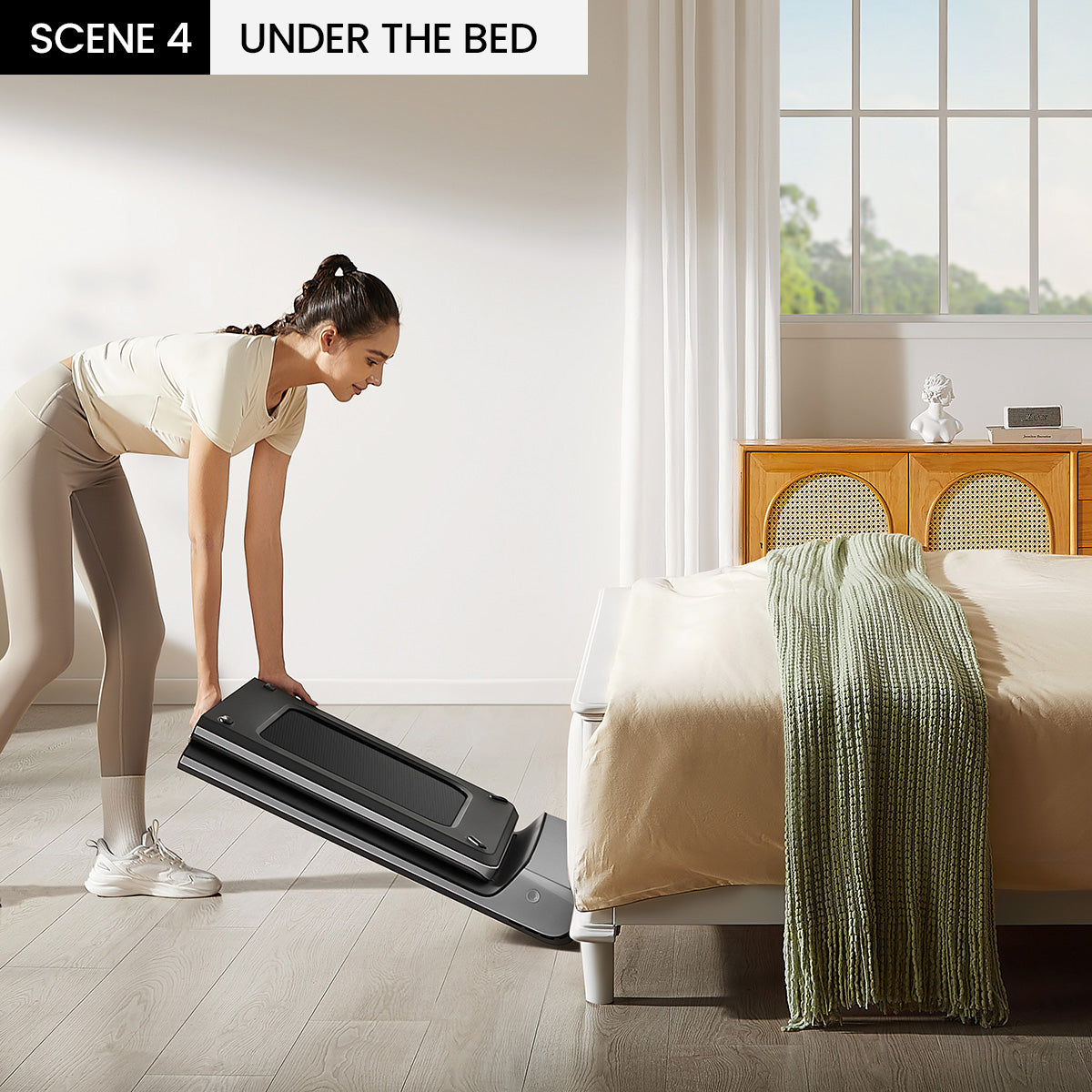 WalkingPad P1 Foldable Treadmill shown fully folded for compact storage.