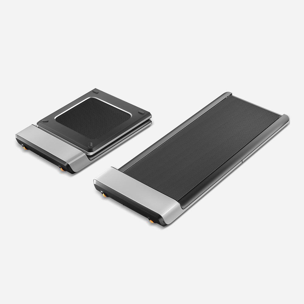 WalkingPad P1 Foldable Treadmill shown fully folded and unfolded