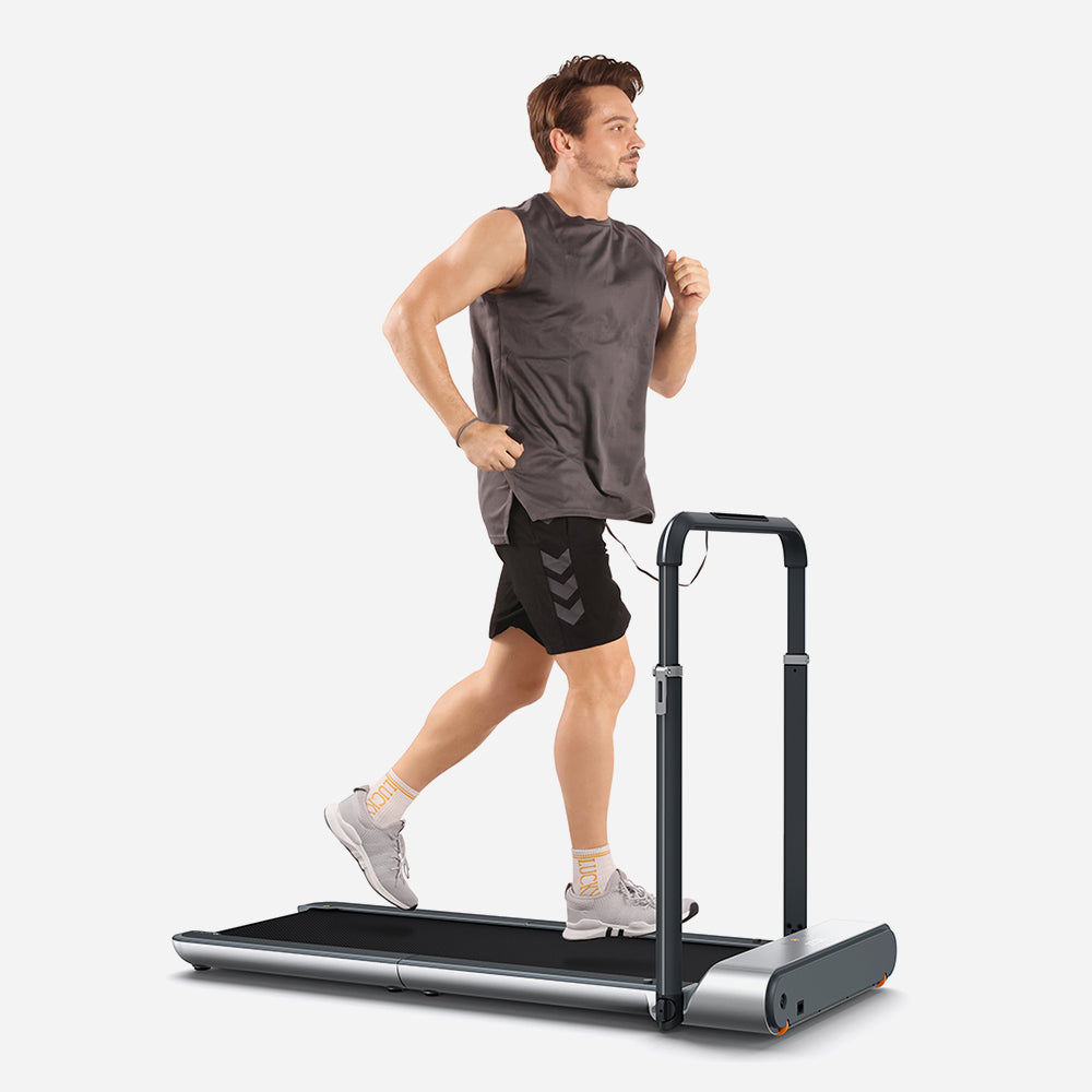 Dual-mode feature of the R1 Pro allowing both walking and running with adjustable handrail.