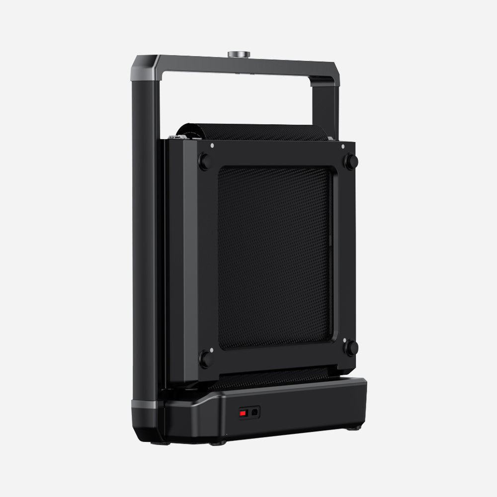 Black WalkingPad X25 Foldable Treadmill folded in upright position