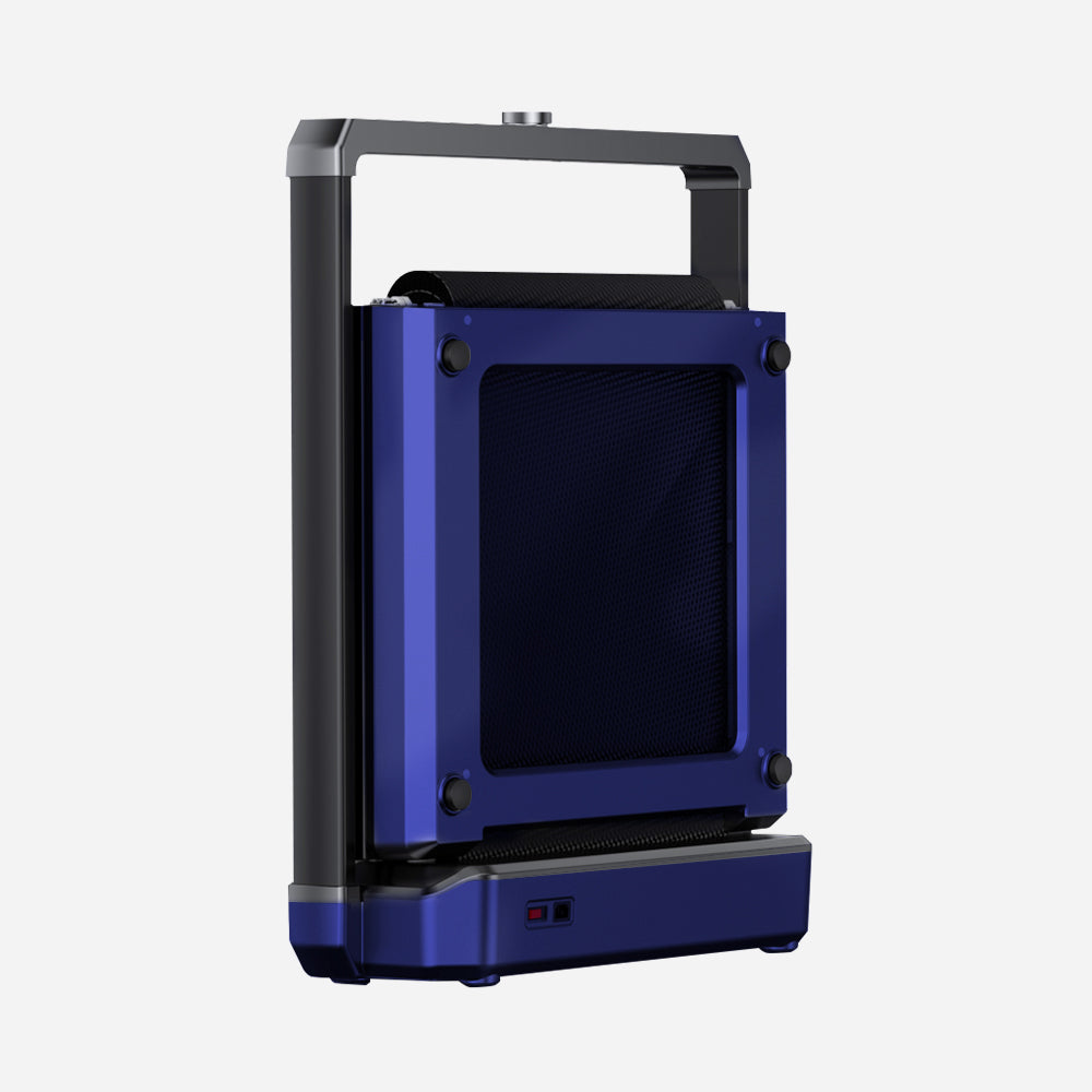 Blue WalkingPad X25 Foldable Treadmill in folded upright position