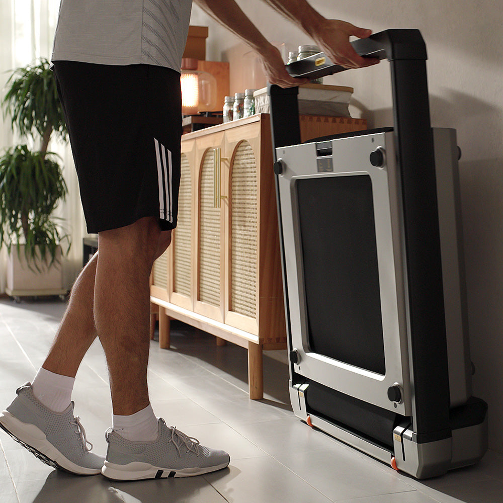 WalkingPad X25 Foldable Treadmill folded upright for easy storage
