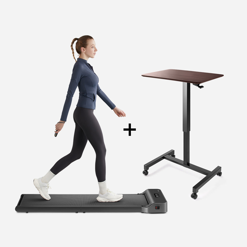 Side profile view of the WalkingPad Z1 folding treadmill, compact and sleek for under-desk use