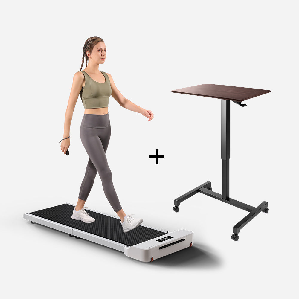 Side profile view of the WalkingPad Z1 folding treadmill, compact and sleek for under-desk use