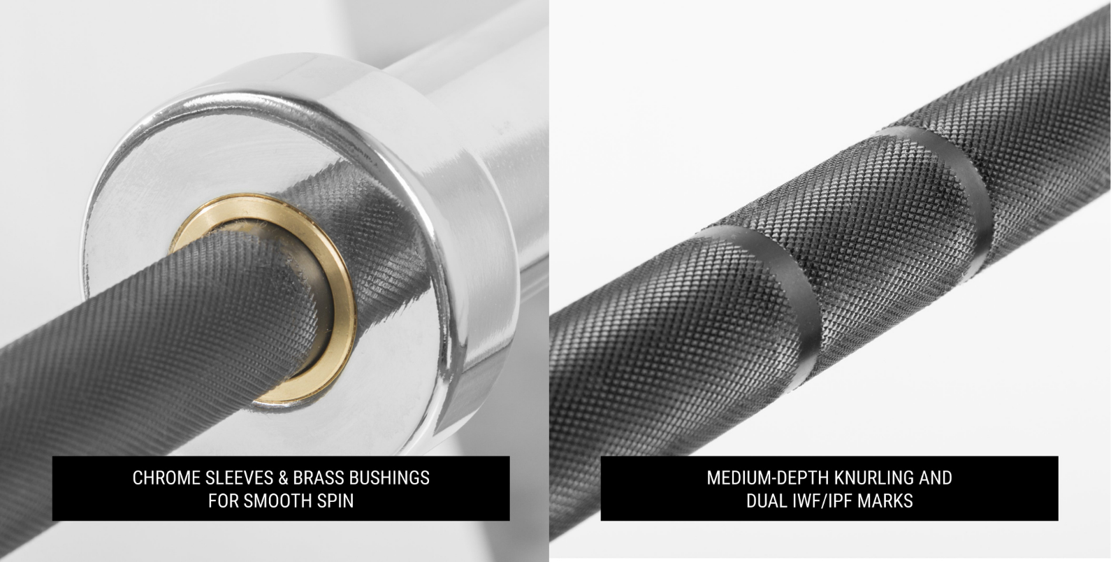 Close-up of dual knurling and brass bushing on XMark Lumberjack barbell