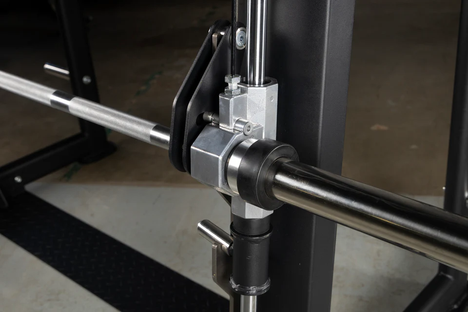 Counterbalanced Smith bar with smooth linear bearings for safe lifts