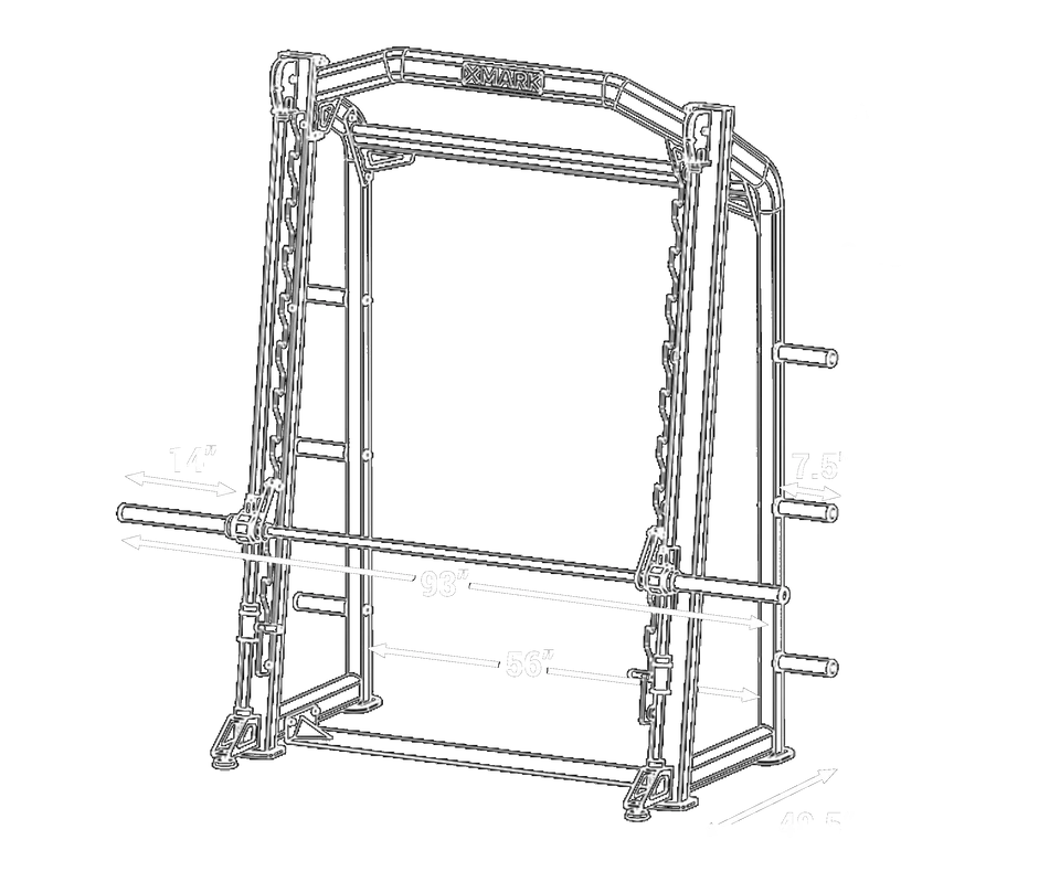 Dimensions of the XMark Commercial Smith Machine with steel frame and guide rods