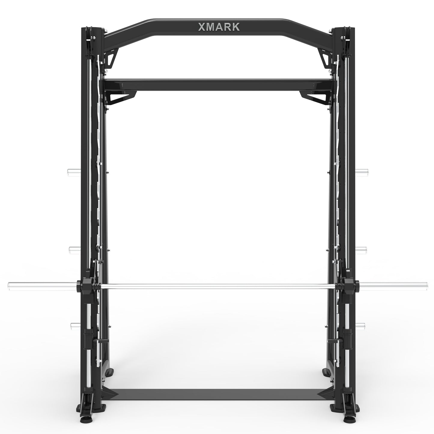 Front view of the XMark Commercial Smith Machine with steel frame and guide rods