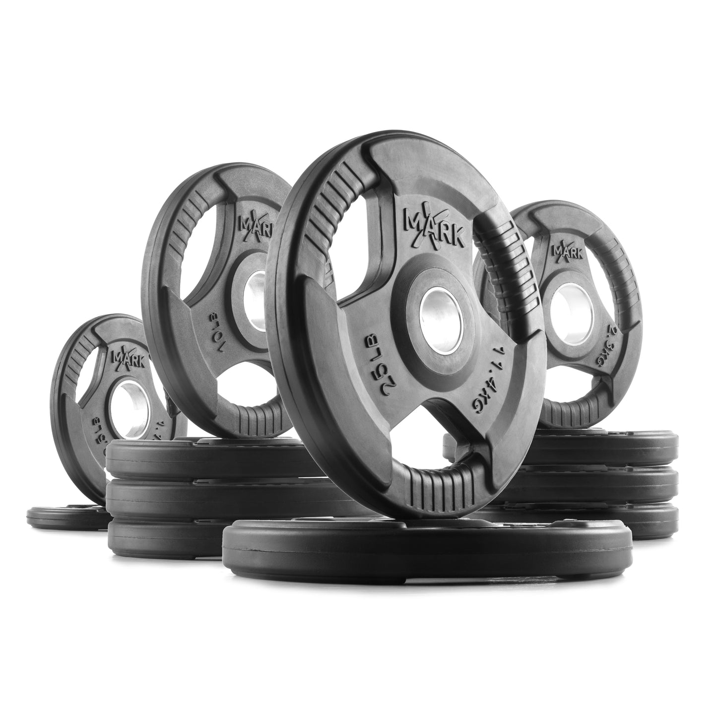 115 lb set of XMark Tri‑Grip Olympic weight plates