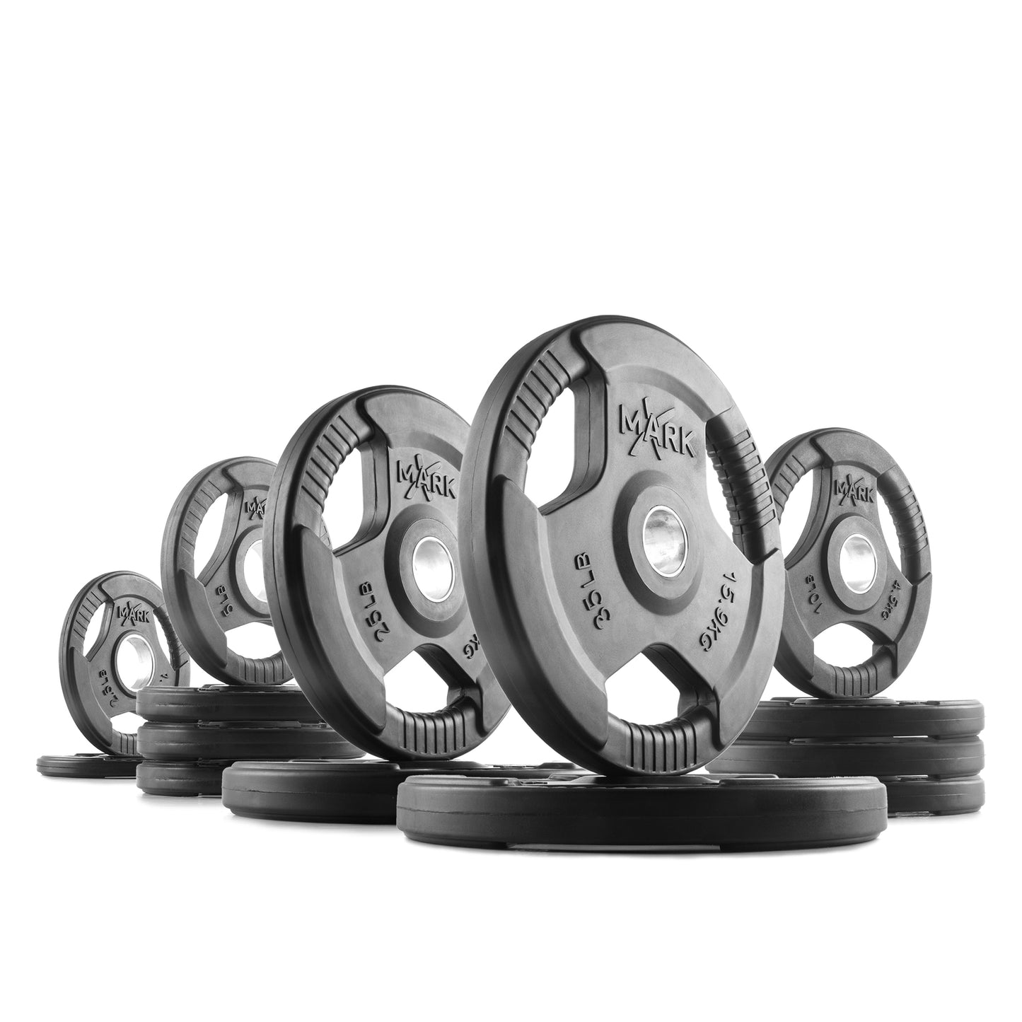 185 lb set of XMark Tri‑Grip Olympic weight plates