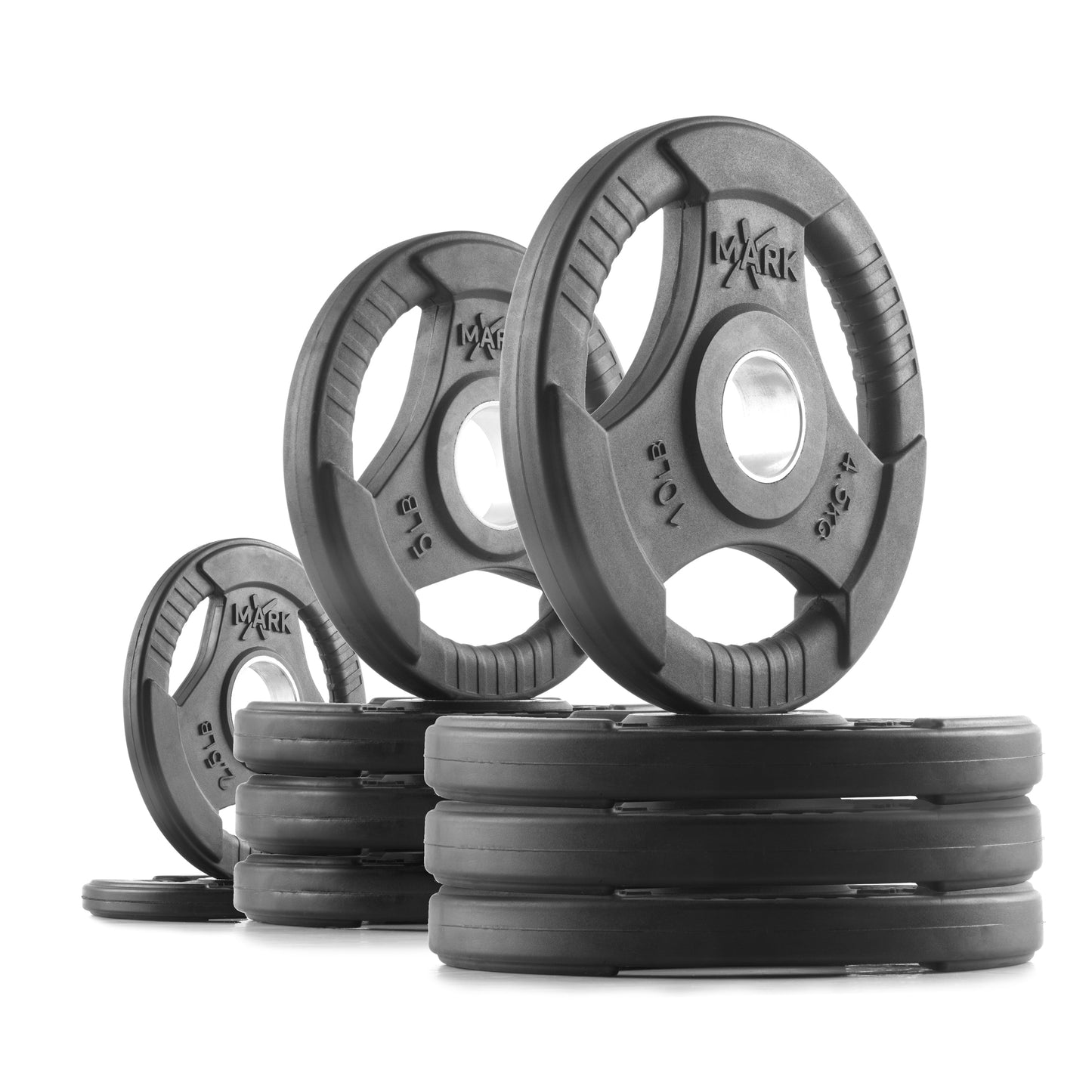 65 lb set of XMark Tri‑Grip Olympic weight plates
