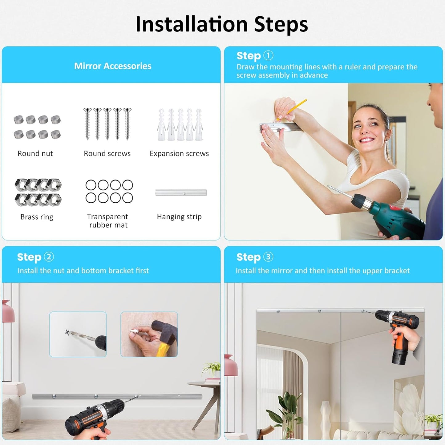 Yarnuwa gym mirror mounted on wall in home workout room, demonstrating installation and placement