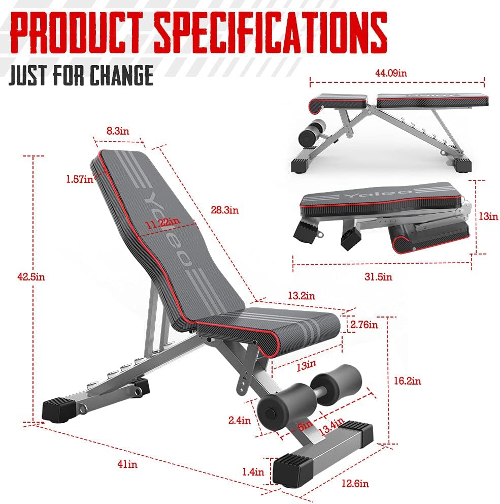 Dimensions of the YOLEO Adjustable Weight Bench