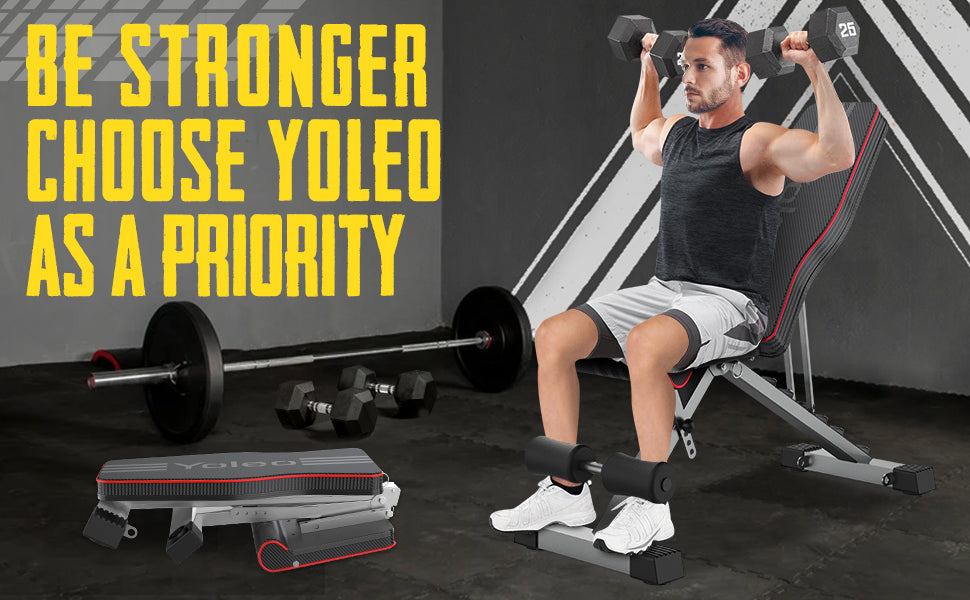 YOLEO Adjustable Weight Bench folds for easy storage and is perfect for home gym