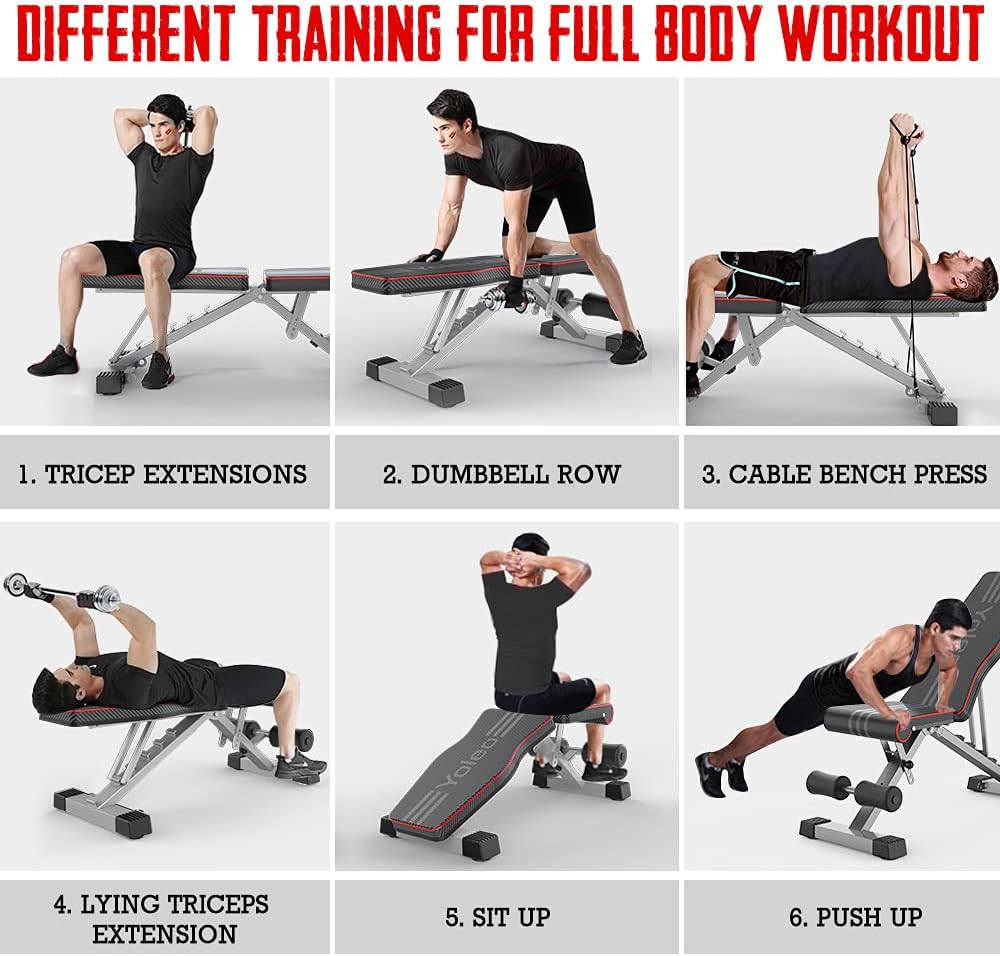 YOLEO Adjustable Weight Bench is versatile for a wide range of workouts.
