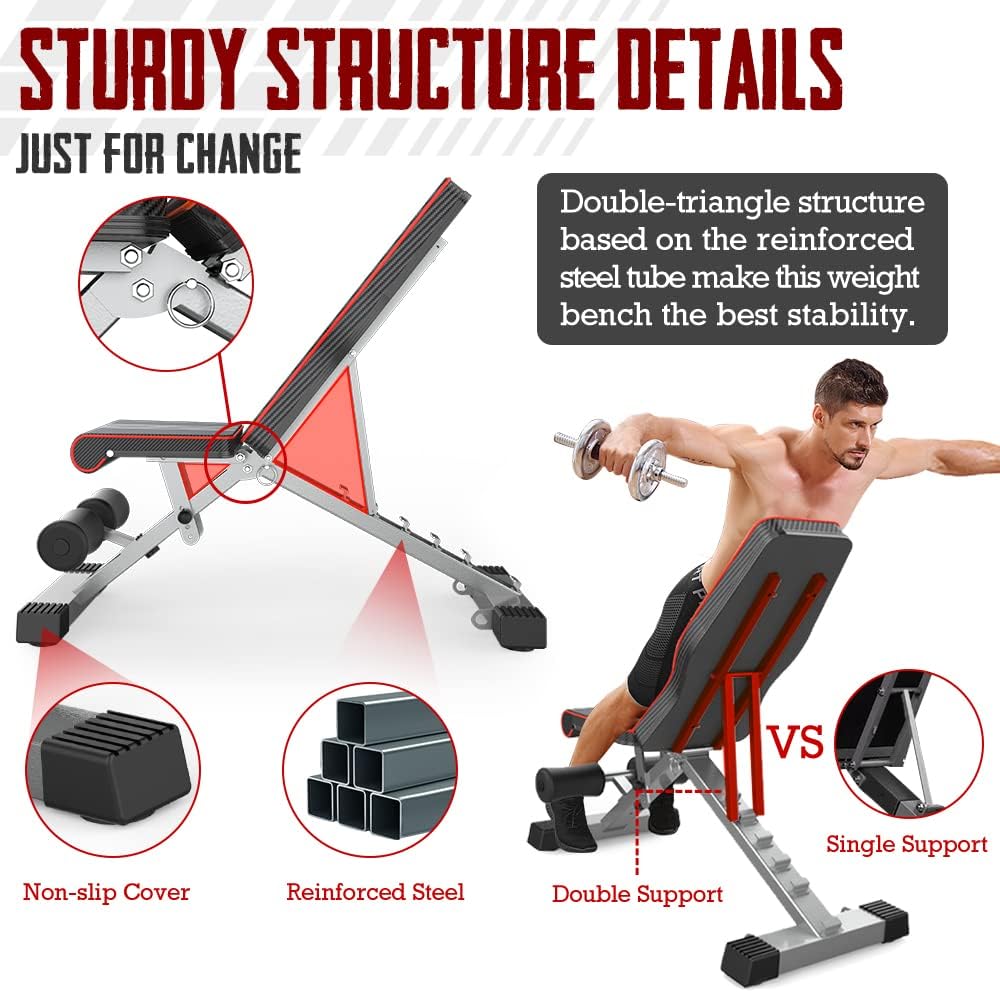 YOLEO Adjustable Weight Bench made with a sturdy design.