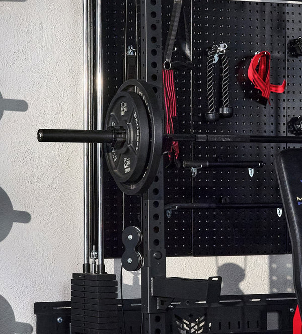 Customize your workout with the attachments and cable system with the Major Fitness F35 Pro All-In-One Home Gym Wall-Mount Folding Power Rack