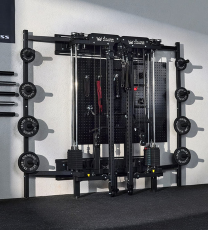 Save space while still getting a full home gym with the Major Fitness F35 Pro All-In-One Home Gym Wall-Mount Folding Power Rack