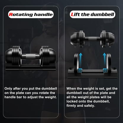 Close-up of ALTLER dumbbell rotating handle mechanism for quick and smooth weight adjustment