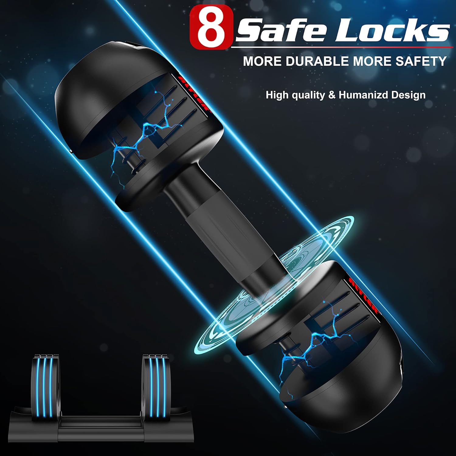 Detail view of anti-slip grip and safety lock mechanism on ALTLER dumbbells