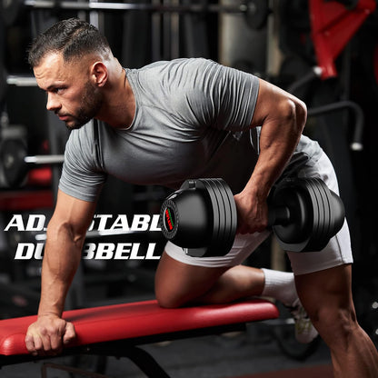 Person working out with ALTLER 52lb dumbbell pair in a home gym setting