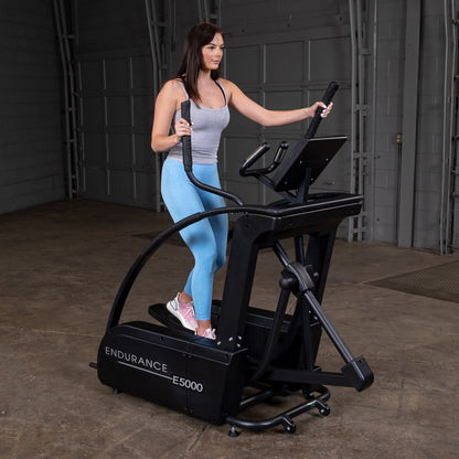 Close-up of heavy-duty commercial-grade steel frame on the Body-Solid E5000 elliptical