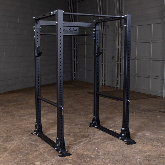 Full view of the Body‑Solid GPR400 power rack in a home gym