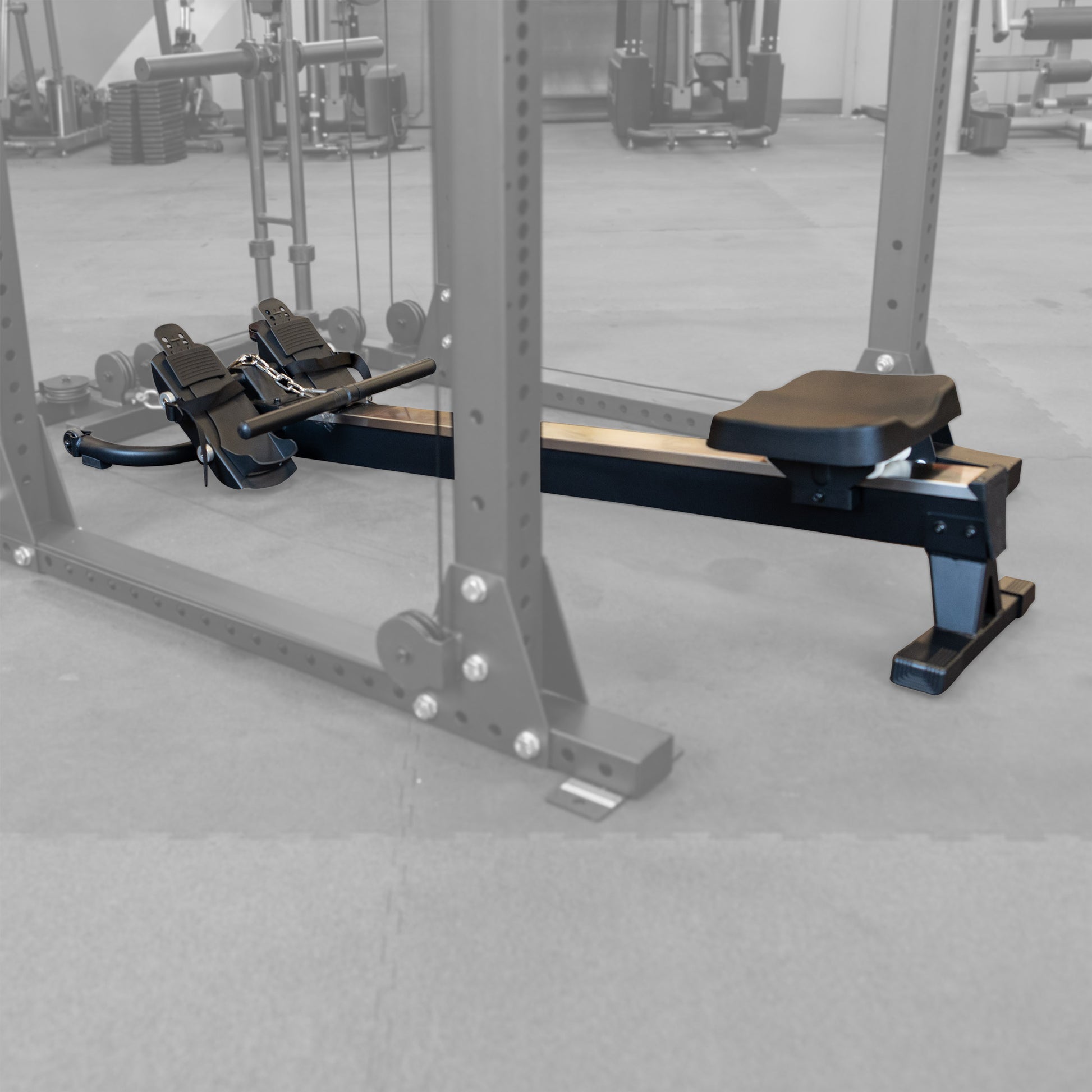 Body-Solid GROW rower attachment setup on low pulley for rowing exercises