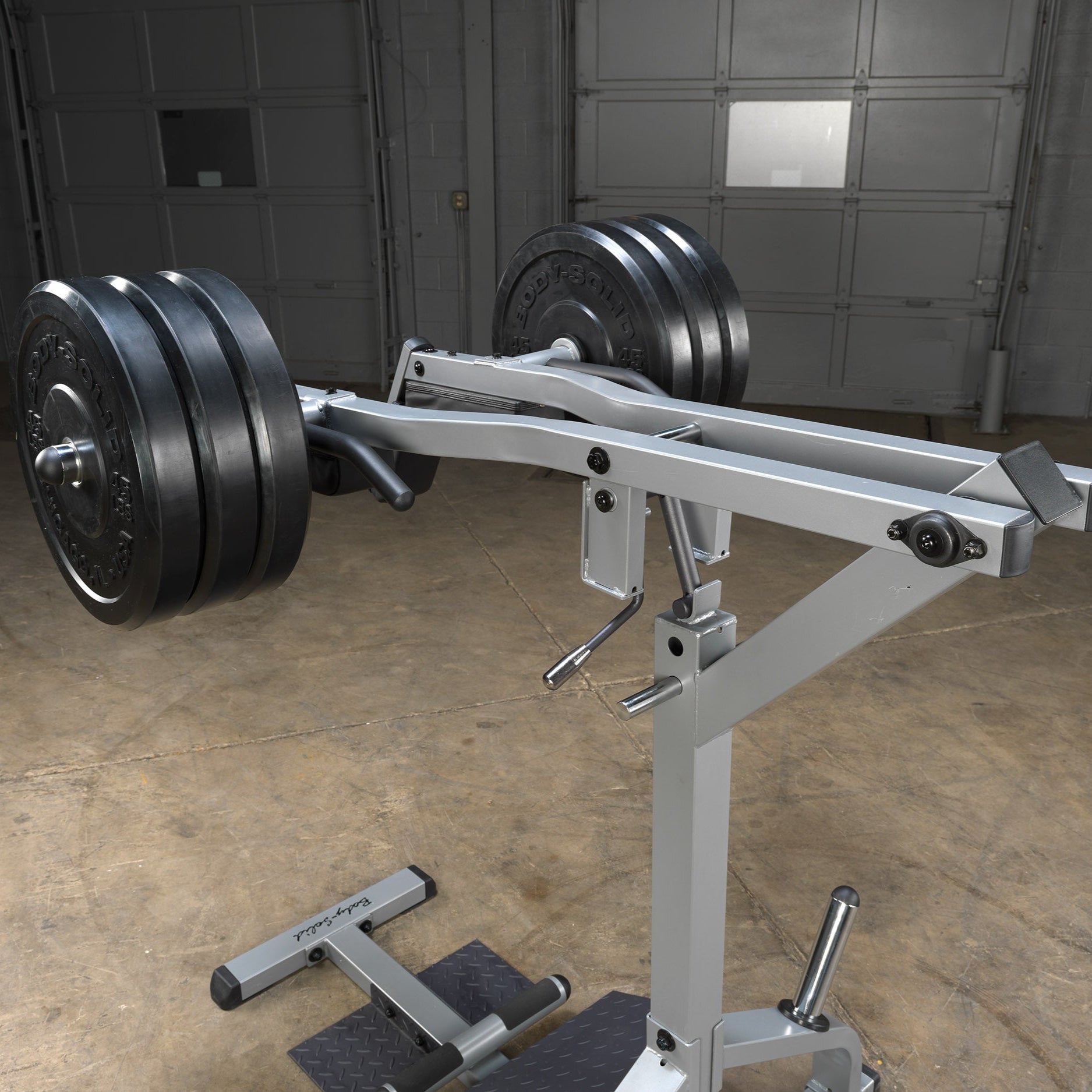 Heavy-duty Body-Solid GSCL360 Leverage Squat & Calf Machine with solid steel frame.