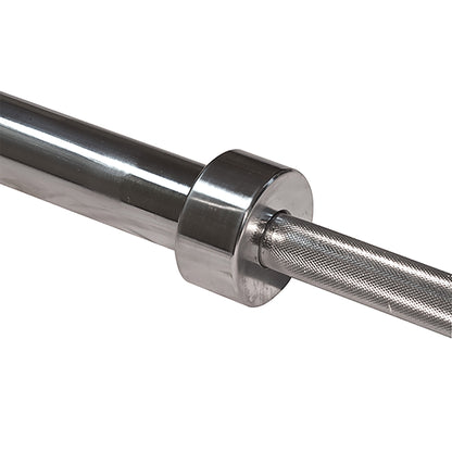 Sleeve collar close-up on the chrome Body‑Solid OB86C Olympic barbell