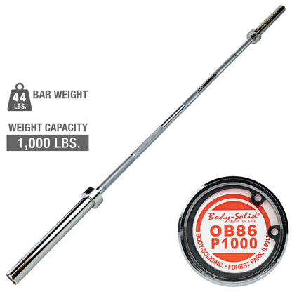Body‑Solid OB86P1000 premium chrome Olympic power bar full view