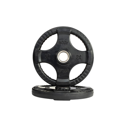 25 lb pair Body‑Solid ORT rubber grip Olympic plate front view