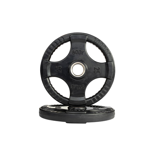 25 lb pair Body‑Solid ORT rubber grip Olympic plate front view
